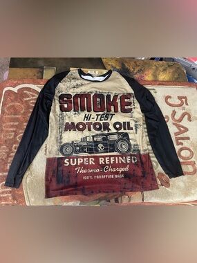 Smoke Hi-Test Motor Oil Rat Hot Rod Long-sleeve Graphic Fishing/Garage Shirt 3XL